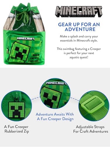 Minecraft Swimbag | Sacs à Dos Pour Enfant | Creeper Sac de Natation Garçons | Vert