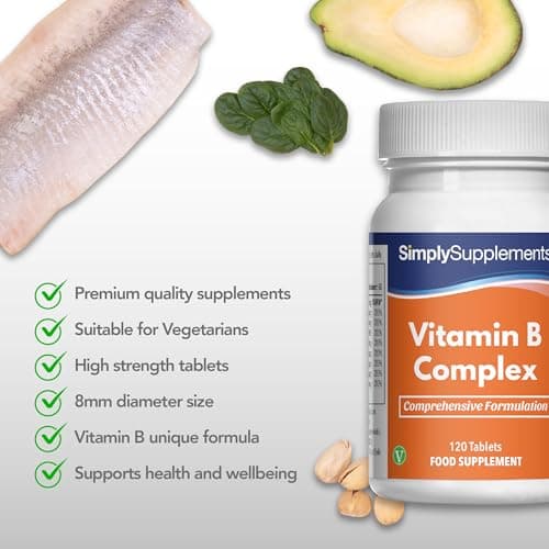Vitamines B Complexe | Toutes les vitamines du groupe B | 120 Comprimés = 2 Mois de Bienfaits | Adapté aux Végans & aux Végétaliens | Simply Supplements