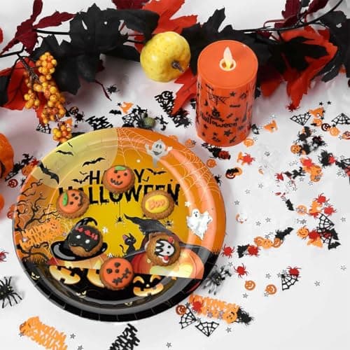 NJCXOLA Deco halloween, Stickers halloween, confettis de table d'Halloween, décoration de table Happy Halloween, confettis de citrouille (Halloween)
