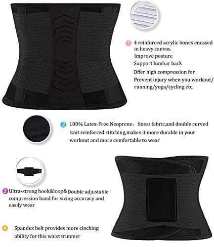 YIANNA Ceinture Amincissante Ventre Plat Femme Homme de Sudation Abdominale Waist Trainer Néoprène Fitness Corset Minceur Noir, 8003 Size S
