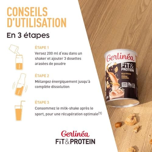 Gerlinéa Fit&Protein - Milk-shake Protéiné Saveur Cookie Caramel - Protéines Après le Sport - Whey Musculation Femme - Sans Sucres Ajoutés - 116 Kcal / portion - 340 g (10 boissons)