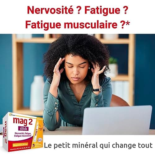 MAG 2 - Stick - Magnésium et 6 vitamines B - Nervosité, Fatigue, Fatigue musculaire - Programme 30 jours - 30 sticks orodispersible goût fruit de la passion