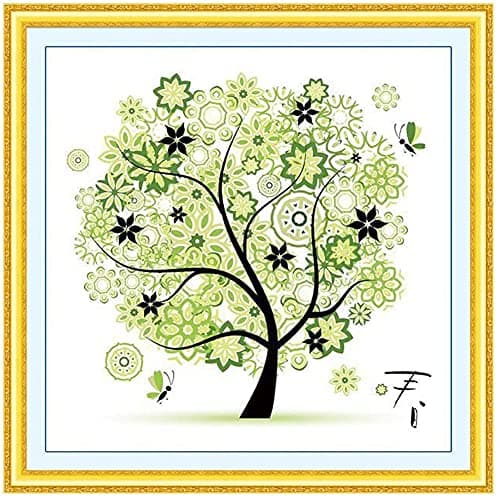 Cleana Arts Kits de Point de Croix, Arbre de Printemps, 11CT 3 Brins, kits de Broderie Estampés, 45cm×45cm