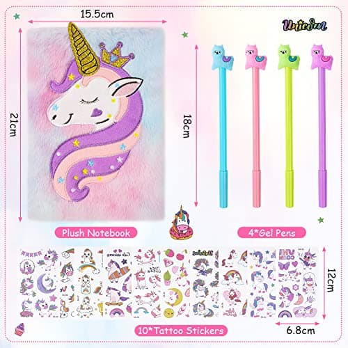OFFCUP Carnets de Licorne Couronne, Cahier en Peluche, Journal Secret Avec Stylo et Autocollants de Tatouage Bloc-notes Voyage de Bureau Scolaire Cahiers Manuscrits Blocs Mémo