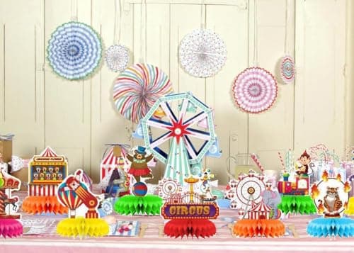 INRUI 9 pièces nids d'abeilles pour le cirque et le carnaval Décorations de fête sur le thème du cirque Décorations de table pour le carnaval