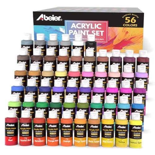 ABEIER Peinture Acrylique, 56 Couleurs × 60ml, finition mate, pigments riches, Non Toxique, pour peinture sur toile, artisanat, bois, céramique, tissu idéal pour les débutants et les étudiants