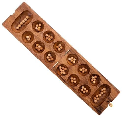 Engelhart- 350320 - Awalé en Bois – Jeu Africain – Jeu de société – Jeu en Bois – 2 Joueurs – Jeu écologique – 13,2 x 24,4 x 4,8 cm