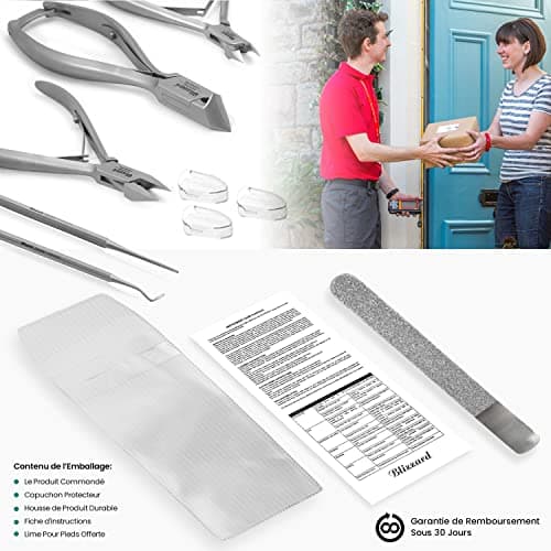 Blizzard - Kit d'Outils Podologie 5pcs, Pince Ponte de Lune, Pointe de Flèche et Coupe Cuticule, Lime Grattoir et Burin pour Ongles Incarnées - Fabrication Allemand pour Utilisation Professionnel