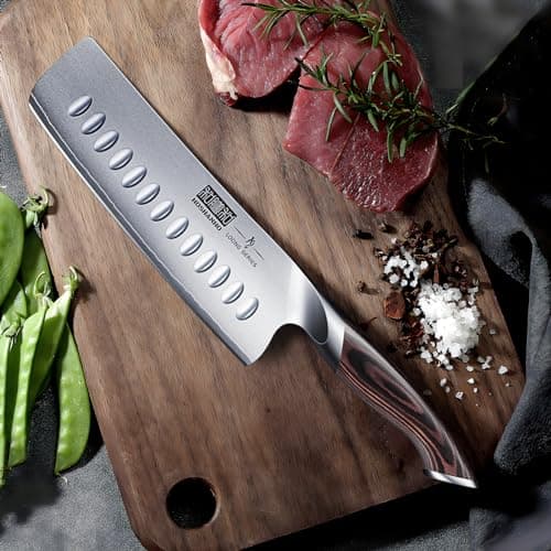 HOSHANHO Couteau de Cuisine Nakiri de 18 cm, Couteaux de Cuisine Japonais AUS-10 en Acier Inoxydable à Haute Teneur en Carbone, Couteau de Chef Tranchant Polyvalent pour Viande et Légumes avec Manche