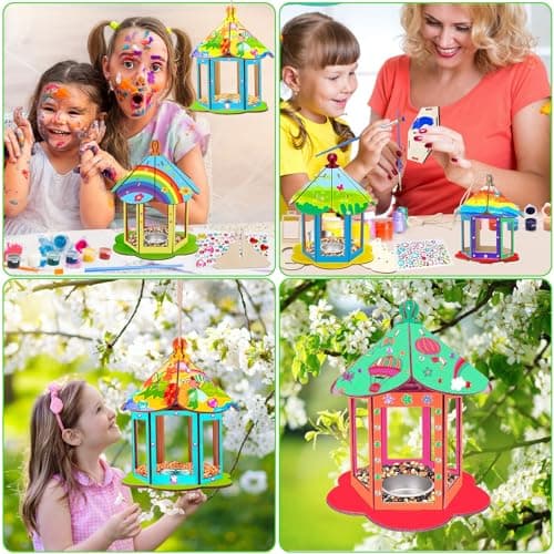 PIWOSGOL Maison D'oiseau Activite Manuelle Enfant, 4 Pièces Maison D'oiseau en Bois Bricolage Kit, Maison D'oiseau Artisanat Peindre Jouet, Loisir Créatifs pour Enfants Garçons Filles Cadeau 3-10 ans