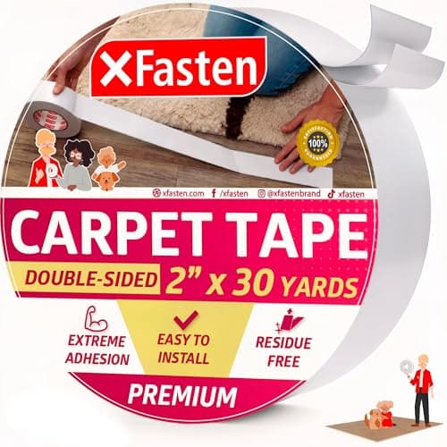 XFasten Ruban à tapis double face résistant au bois, 2 pouces x 30 Yards; pour carpettes, sans résidus