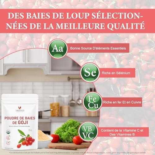 Poudre de Goji Bio Extraits, Baies Biologiques de Goji Poudre, Baies de Goji Bio de Qualité Supérieure - Immunité et Fatigue, Sans Additifs, Sans OGM, Supplément de Fines Herbes, 454g/1lb