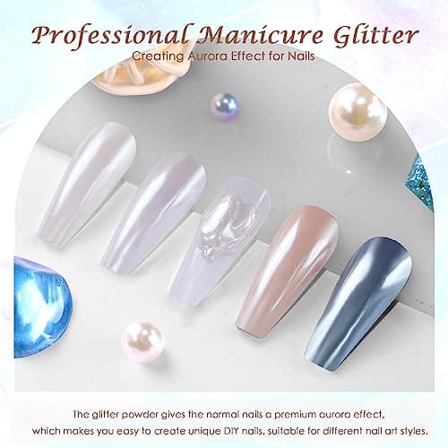 Laza Mermaid Pearl Chrome Nail Powder, Glazed Donut Metallic Mirror Effect Pigment, Iridescent Aurora Nail Glitter Holographic Fairy Dust Gel Nail Art Supplies Nail Techs, Resin Craft – Pearl White