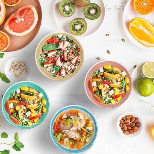 Sporgo Lot de 4 bols avec couvercle : 24 oz Bols à céréales 710 ml Saladier avec couvercle Bol en plastique incassable Bol à soupe Bol à salade pour enfants adultes