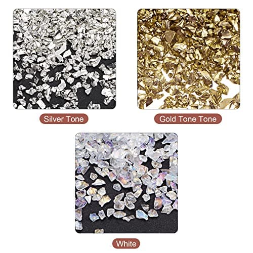 sourcing map 3 Couleurs Paillettes Verre Métallique Pilé Concassé, 1-4mm Irregulier pour Artisanat Bricolage Bijoux Vase Remplissage Epoxy Résine 28g Brillant Couleur Série