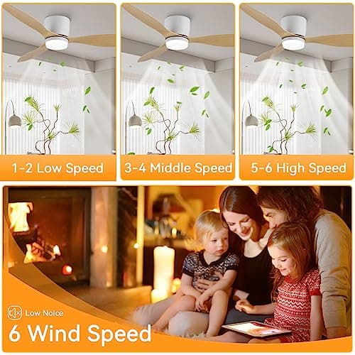 Ø106 cm Ventilateurs de Plafond avec Lampe Intégrée, Moteur DC Réversible, Plafonnier Ventilateur avec Telecommande Silencieux 6 Vitesses, 3 CCT, Luminaire Ventilateur pour Chambre, Salon, Blanc