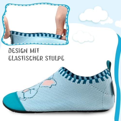 Kyopp Chaussons Enfants Garçons Respirant Pantoufles Filles Doux Antidérapant Chaussette Chaussures Unisexe(Éléphant - Bleu lac26/27 EU)