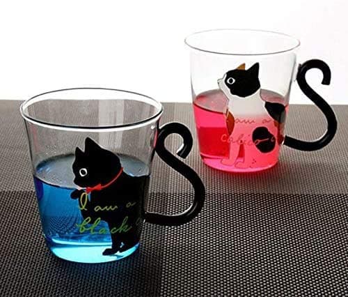 250ml Tasse en Verre Mug de Lait Chat Mignon Verre à Eau Transparent 3D avec Poignée Tasse Mug à Café Résistant à la Chaleur Micro-ondes Cup Coupe à Thé Chocolat Boisson pour Adultes Enfants (Noir)