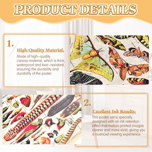 CODIRATO 9 PCS Affiche Botanique Vintage Papillon Poster Rétro Insecte Oiseaux Affiche Esthétique Fleurs Plante Poster Set 30x20cm Fruits Légumes Poster pour Art Mural Déco