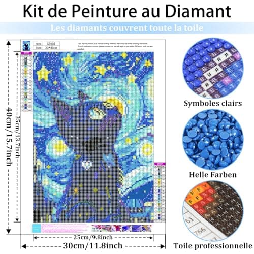 Mafenr Art Diamond Painting Chat, Chat Diamond Painting Adulte, Peinture Diamant Adulte pour Cadeaux et Décoration 30x40 cm