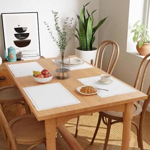 Encasa Homes 100% Pur Coton Sets de Table Couture ourlée à Manger Taille 48x33 cm (rectangulaire) - Blanc - Lot de 4 | Parfait pour fêtes, Maison, cafés, Restaurants et hôtels - Lavable Machine