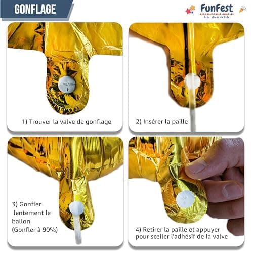 FUNFEST Ballons Anniversaire 50 Ans Couleur Or de 100cm – Décoration Ballon Anniversaire – Inclus Ballon 50 ans XL & Paille - Vole avec de l’hélium - Ballon Réutilisable de Qualité Supérieure