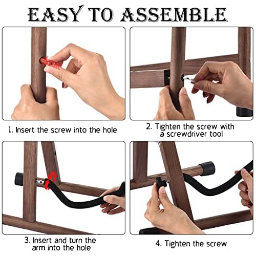 Support Guitare, Support Guitare Electrique en bois avec Caoutchouc Antidérapant et bras en Mousse Souple, Support Guitare Acoustique Portable et Pliable, Facile à Assembler