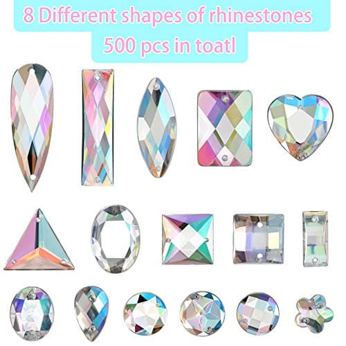 500 Pièces Gemme Acrylique de Couture Strass de Couture en Cristal Mixte avec 2 Trous pour Vêtement Couture Perle Décoration (Cristal AB)
