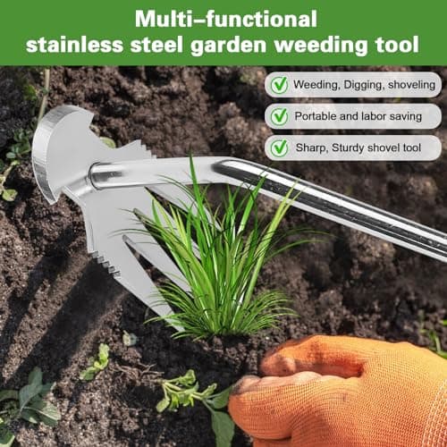 ADERTOS Outil de Désherbage Manuel Désherbeur À Main Outils Arrache Mauvaise Herbes Jardinage Outils de Désherbage Manuel de Jardinage Outil de Désherbage Manuel à 4 Dents Extracteur Mauvaises Herbes