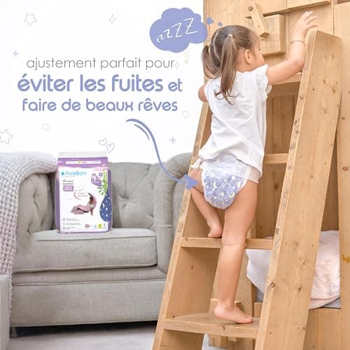 PureBorn Couches-Culottes Pour La Nuit, Taille 5 (12-17 kg), 60 Culottes Bébé, Protection Contre les Fuites Toute la Nuit, Absorption Extra, Confort à sec