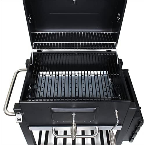 Wiltec Chariot Barbecue à Charbon 1130x475x 1000mm Clapet anti-feu Hauteur réglable Thermomètre Espaces rangement Ouvre-bouteille Grillade Jardin BBQ