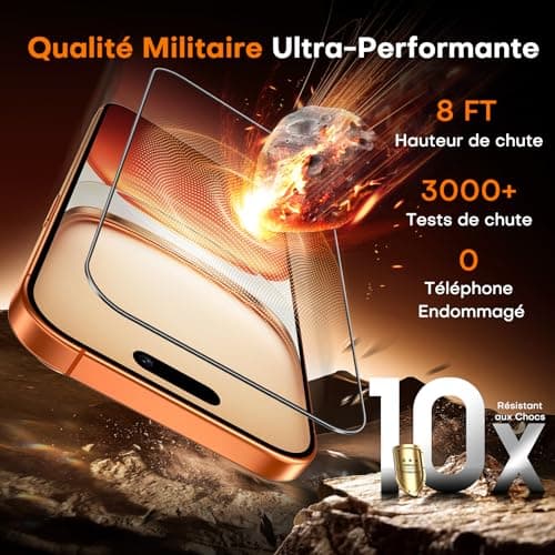 TOCOL Verre Trempé pour iPhone 17 Pro/iPhone 16 Pro, Dépoussiérage Automatique, Sans Bulles, Dureté 9H, Couverture Complète Protection, Coques de Téléphone Compatibles, 2 Pièces