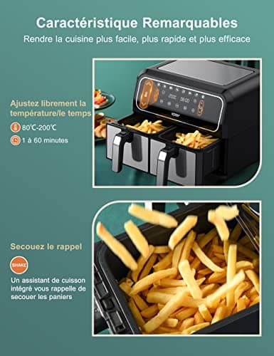 Innsky Friteuse Sans Huile Dual Zone, 8L Air Fryer avec 8 Programmes, Friteuse à Air XXL avec Double Panier, Airfryer Écran Tactile LED, Recettes Françaises