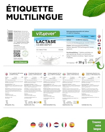 Lactase 13.000 Depot - 120 comprimés à libération prolongée (Sepismart® Slow Release) - Hautement dosé avec 13.000 unités FCC - En cas d'intolérance au lactose + intolérance au lait