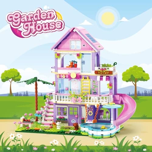 Sitodier Jouet de construction pour filles, 689 pièces Blocs de construction de maison de villa de jardin pour Enfants de 6+ ans, Kit de construction de chalet de vacances pour enfants 6 7 8 9 10+ ans