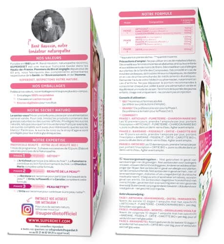 SUPERDIET - PROTOCOLE BEAUTÉ BIO - Beauté de la peau - 3 phases pour sublimer votre peau - 30 ampoules de 15 ml