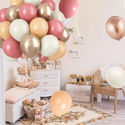 Paready Ballons Rose Abricot, 60 Pièces 12 Pouces Beige ballons en Ballous en or Metallic Champagne pour Baby Shower Anniversaire Mariage de douche nuptiale Décoration de la remise des diplômes