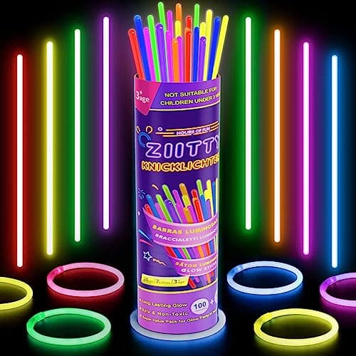 Ziitty 100 Bracelet Fluorescent Lumineux, Decoration Noël Accessoire, 7 Magnifiques Couleurs Bâton Lumineux, Accessoire Fluo, Loups et lunettes de fête Gadgets Néon pour Décoration Nouvel an de Fête