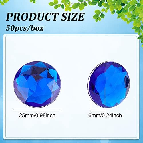 FINGERINSPIRE 50pcs 25mm Dos Plat Rond Acrylique Strass Bleu Auto-Adhésif Bijoux Ronds Grandes Gemmes en Plastique Embellissements Stick on Jewels Crystal Circle Gems pour Costume Making Cosplay