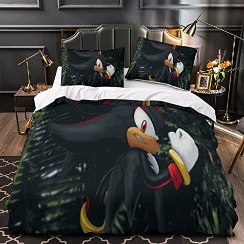 Sonic The Hedgehog 3D Print Housse de Couette Ensembles de Literie Housses de Couette avec Fermeture Éclair 3 pièces Doux Entretien Facile pour Jeunes et Enfants Adultes Célibataire (135x200cm)