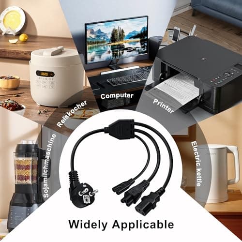 HuaLiSiJi Cable Alimentation 3 Broches 10A 250V IE Splitter Contact de Protection de Câble Type F (CEE 7/4) vers Prise C13+C5+C7, pour Une Utilisation en Intérieur TV, PC, Moniteur (0.5m)