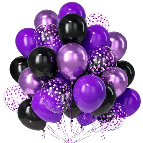 Teselife Ballons Noir Violet, 30Pièces Noir Violet Foncé Métal Violet Confettis Ballon Latex Hélium Ruban Hommes Femmes Genre Anniversaire Mariage Valentin Graduation Proposition Halloween Mascarade