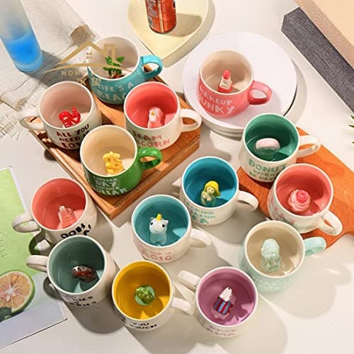 Biigming Tasse à café 3D en céramique avec motif animal à l'intérieur, 350 ml, faite à la main, tasse à lait cadeaux pour Noël, anniversaire, fête des mèresamis, enfants (Dinosaure vert)