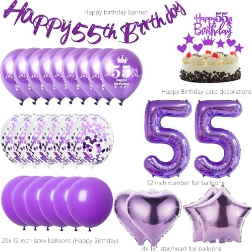 violet Ballon 55 ans anniversaire femme violet Décoration gâteau 55 ans anniversaire femme Décoration anniversaire 55 ans femme Ballon violet décoration anniversaire 55 ans femme ballon violet