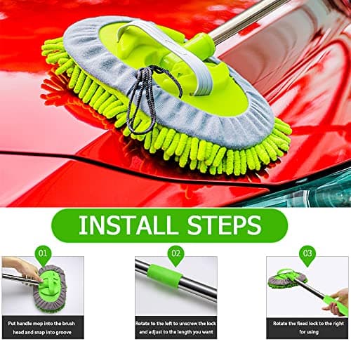 WillingHeart Brosse Nettoyage Voiture 120cm Microfibre Balai Lavage avec Manche Telescopique 2 in 1 Pinceau pour Camion Automobile Camping Car Accessoire Extérieur Intérieur Detailing Kit Anti Rayure