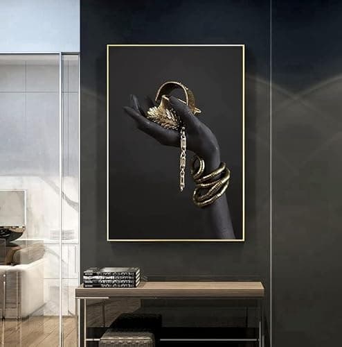 Tableau sur toile moderne - Lèvres noires dorées - Image sur toile - Salon féminin - Chambre à coucher - Poster de décoration de la maison - Poster encadré (style 4, 20 x 30 cm)