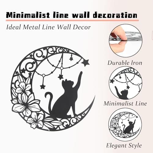 momgyaamz 11,8" Art Mural Noir en Métal, Chat qui choisit des étoiles sur la lune Décoration Murale Ronde Silhouette Art, pour Cadeau intérieures et extérieures Jardin Maison Décoration(30x30cm)