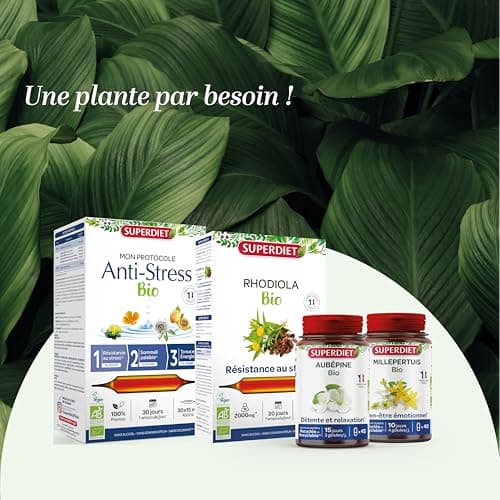 SUPERDIET-PROTOCOLE ANTI-STRESS BIO-3 phases : Résistance au stress, Sommeil paisible, Tonus & Énergie - 30 ampoules de 15 ml
