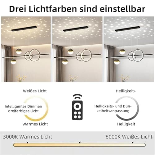 Aleaty Table à manger LED suspension dimmable LED suspension moderne suspension hauteur réglable Designer suspension réglable à distance dimmable suspension (noir, 80cm)