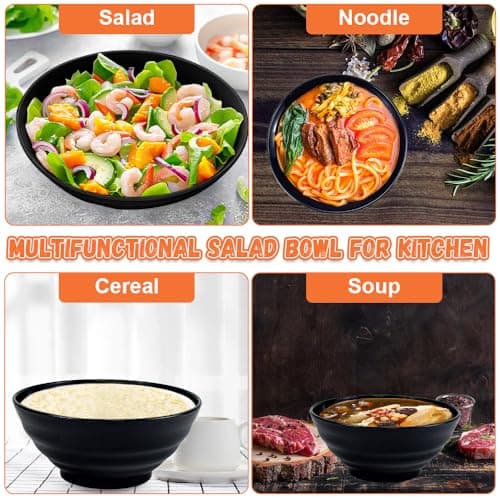 ADERTOS Bol à Céréales Plastique, 10 Bols en Plastique Incassables 24 OZ Bol Plastique Reutilisable Saladier Bol à Soupe Bol Petit Déjeuner Passe au Lave-vaisselle et au Micro-ondes, sans BPA, Noir